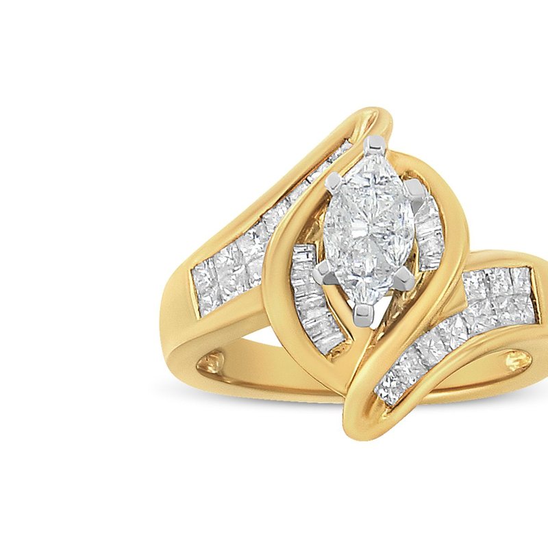 Haus Of Brilliance 14k Yellow Gold Princess, Baguette, And Pie Cut Diamond Marquise Shaped Ring
