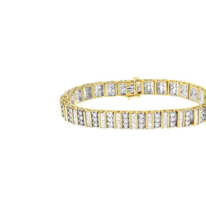 Haus Of Brilliance 14k Yellow Gold Round And Baguette-cut Diamond Bracelet