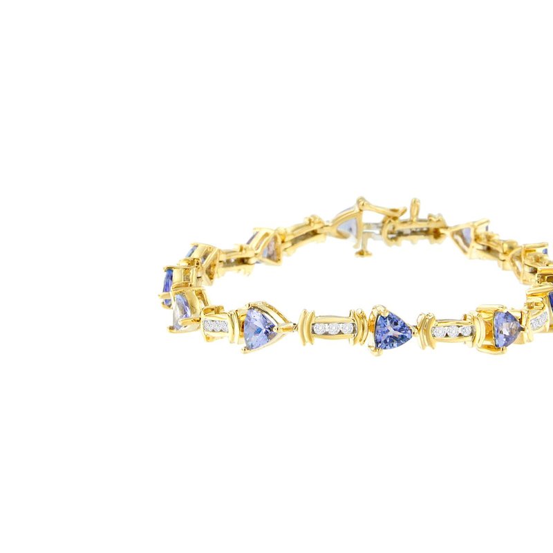 Haus Of Brilliance 14k Yellow Gold Round-cut Diamond And Blue Triangle Tanzanite Bracelet