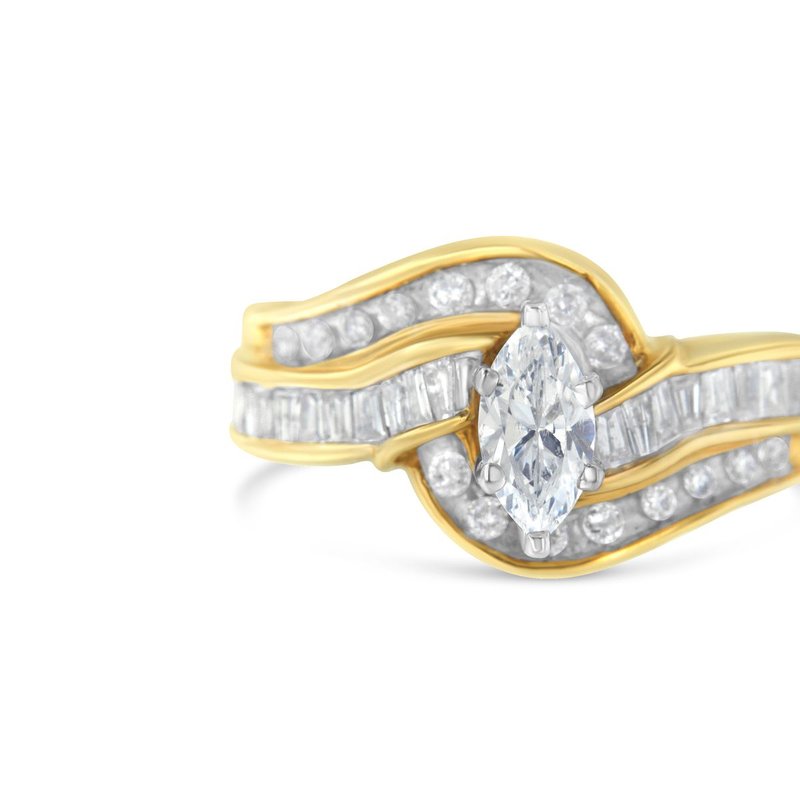 Haus Of Brilliance 14kt Two-toned Gold Marquise, Baguette And Round Cut Diamond Bypass Ring
