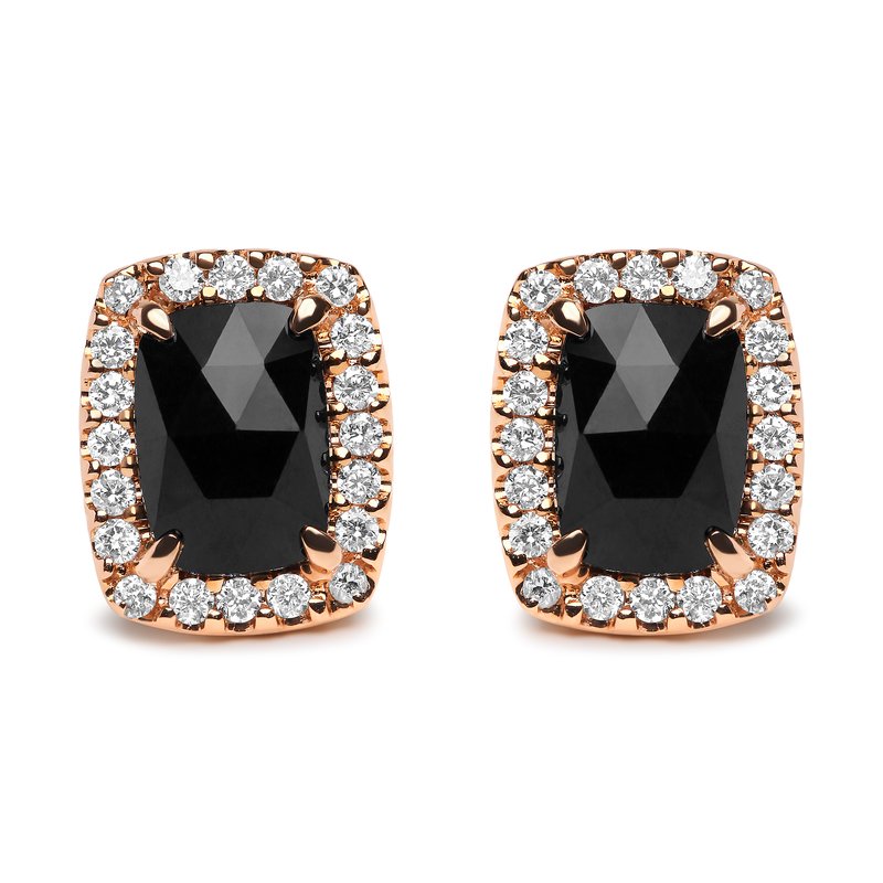 Haus Of Brilliance 18k Rose And White Gold 1/4 Cttw Round Diamond And 8x6mm Cushion Cut Black Onyx Gemstone Halo Stud E In Pink