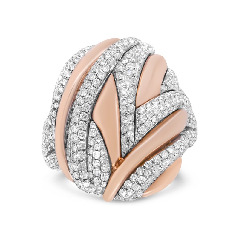 Haus Of Brilliance 18k Rose And White Gold 1 7/8 Cttw Diamond And Gold Textured Dome Cocktail Ring In Pink