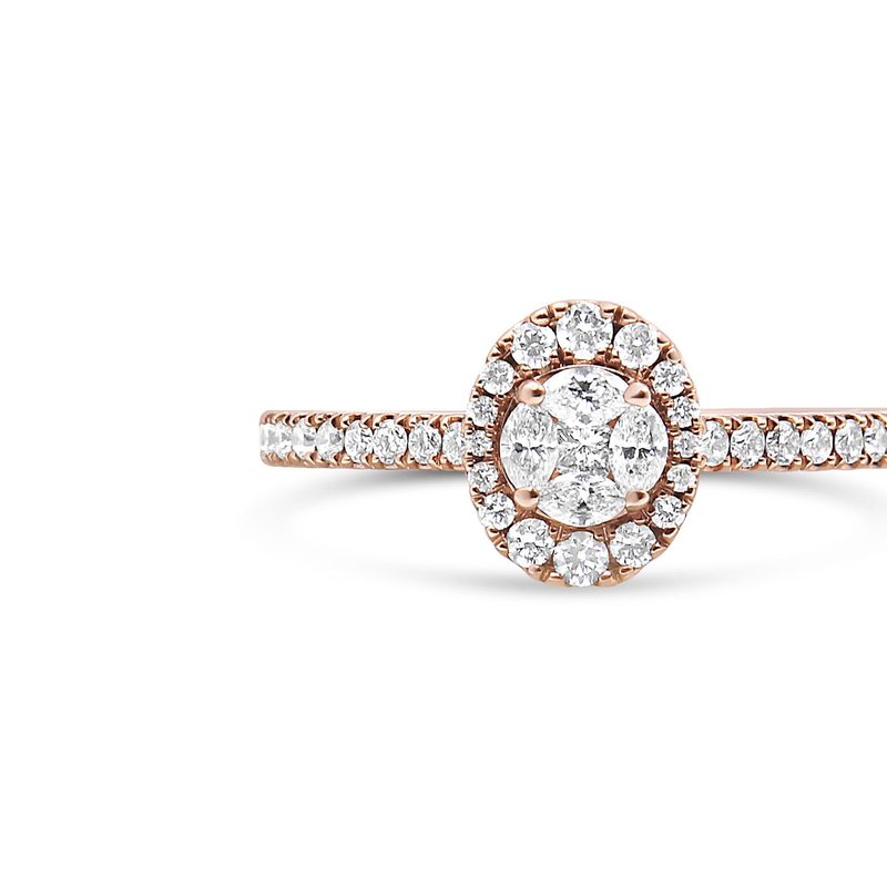 Haus Of Brilliance 18k Rose Gold 1/2 Cttw Composite Marquise Composite Diamond Oval Shaped Halo Engagement Ring In Pink