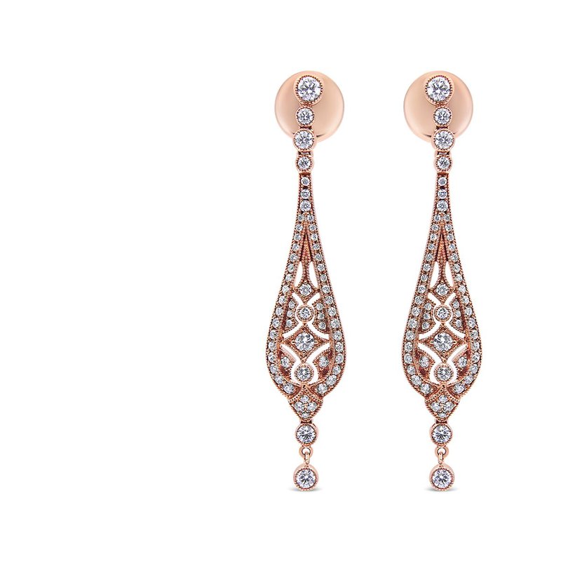 Haus Of Brilliance 18k Rose Gold 1 3/4 Cttw Diamond Milgrain Edged Vintage Art Deco Style Drop And Dangle Earring In Pink