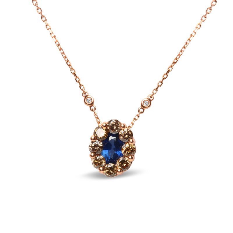 Haus Of Brilliance 18k Rose Gold 5/8 Ct. White, Brown Diamond Accent Oval Blue Sapphire Gemstone Statement Halo Cluster
