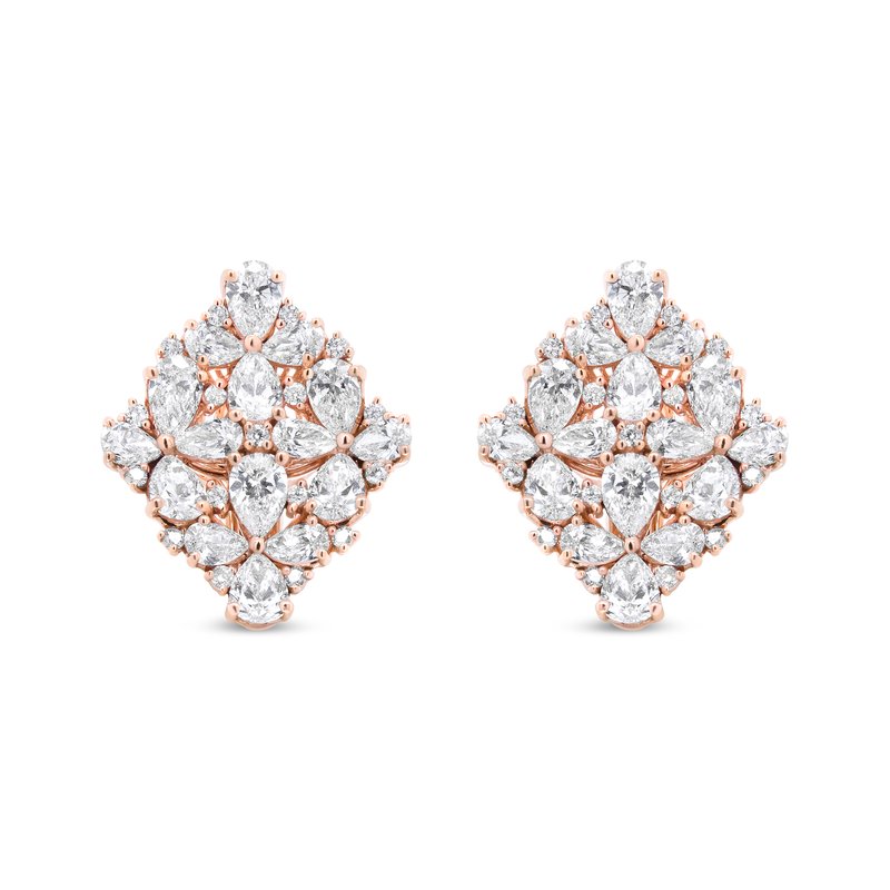 Haus Of Brilliance 18k Rose Gold 8 1/3 Cttw Pear And Round Diamond Floral Cluster Omega Earrings (f-g Color, Vs1-vs2 Cl