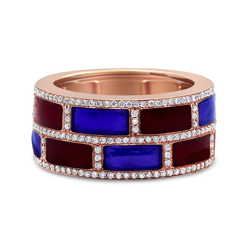 Haus Of Brilliance 18k Rose Gold Alternating Red And Blue Enamel And 1/2 Cttw Diamond Studded Band Ring In Pink