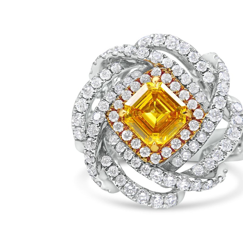 Haus Of Brilliance 18k White And Yellow Gold 2 1/2 Cttw Yellow Asscher Lab Grown Center Diamond Cluster Swirl Ring