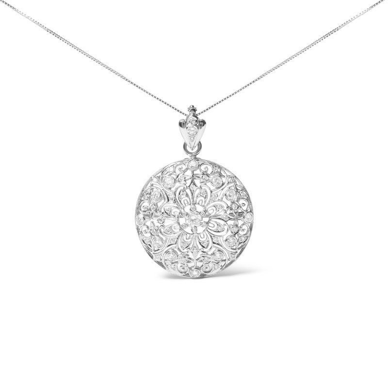 Shop Haus Of Brilliance 18k White Gold 1 5/6 Cttw Diamond Cluster Floral Filigree Brooch Pin And 18" Pendant Necklace