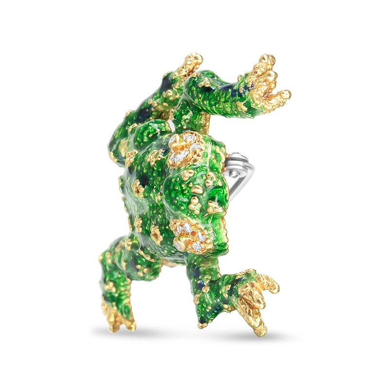 Shop Haus Of Brilliance 18k Yellow Gold 1/6 Cttw Diamond Green Frog Enamel Floral Brooch Pin