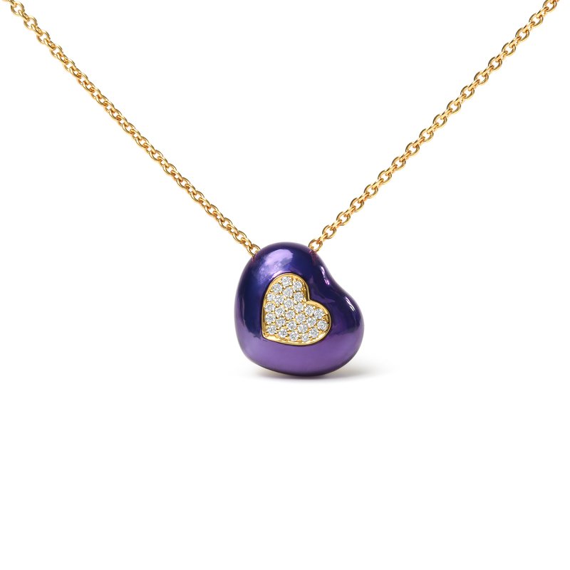 Shop Haus Of Brilliance 18k Yellow Gold Blue Enamel 1/10 Cttw Round Pave Diamonds Heart Shape 18" Pendant Necklace