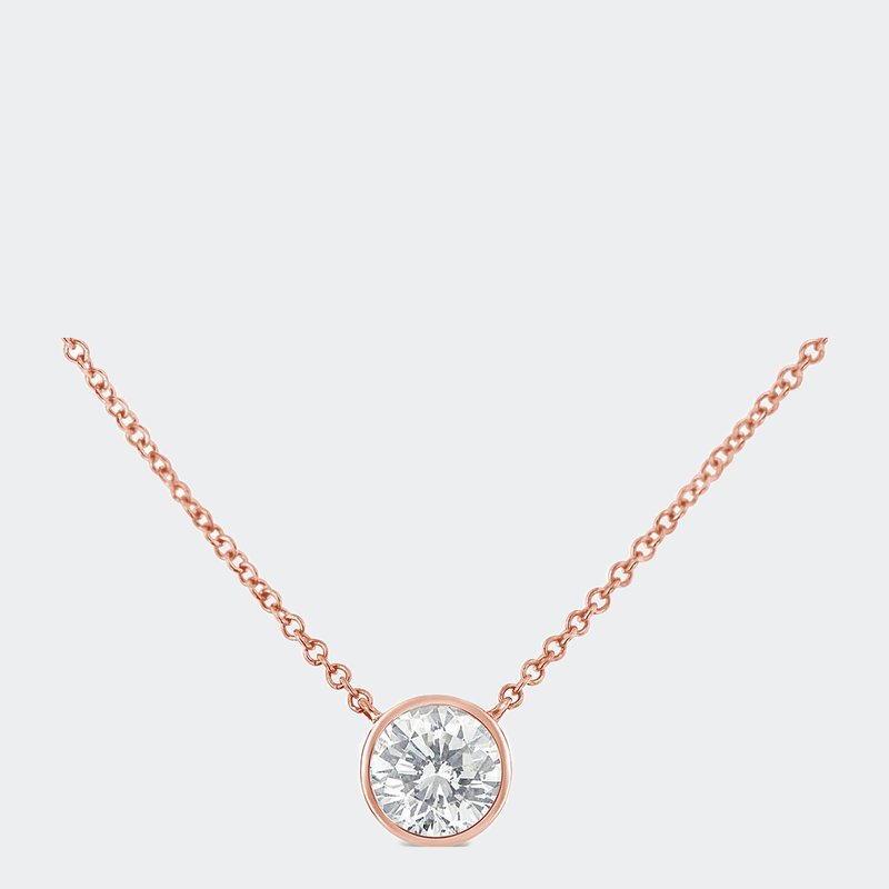 Haus Of Brilliance 2 Micron 14k Sterling Silver Bezel-set Diamond Solitaire Pendant Necklace In Pink
