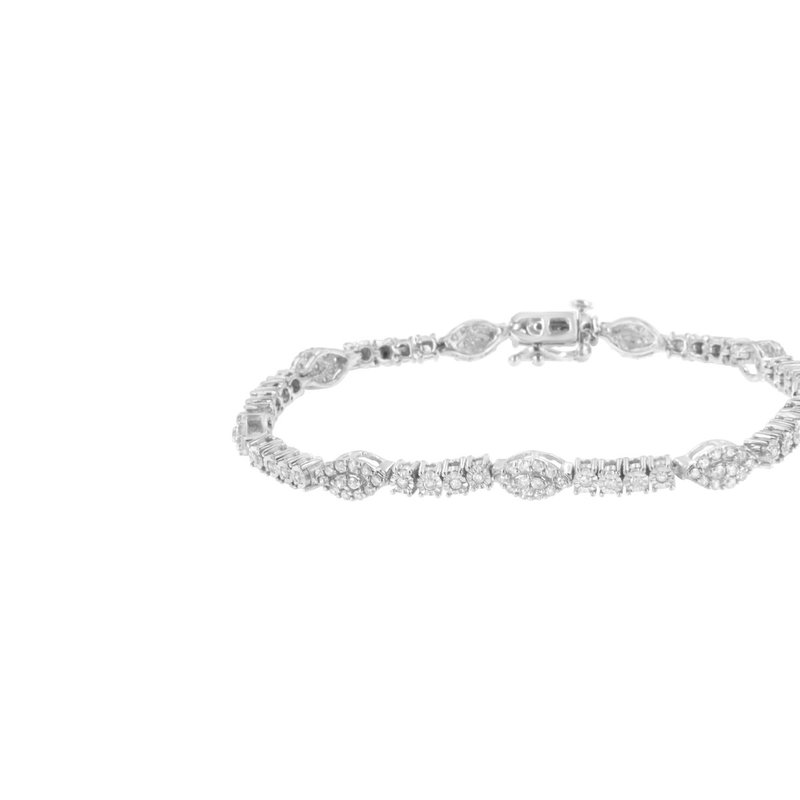 Haus Of Brilliance .925 Sterling Silver 1-1/2 Cttw Diamond Marquise Halo And Line Link Tennis Bracelet In Grey