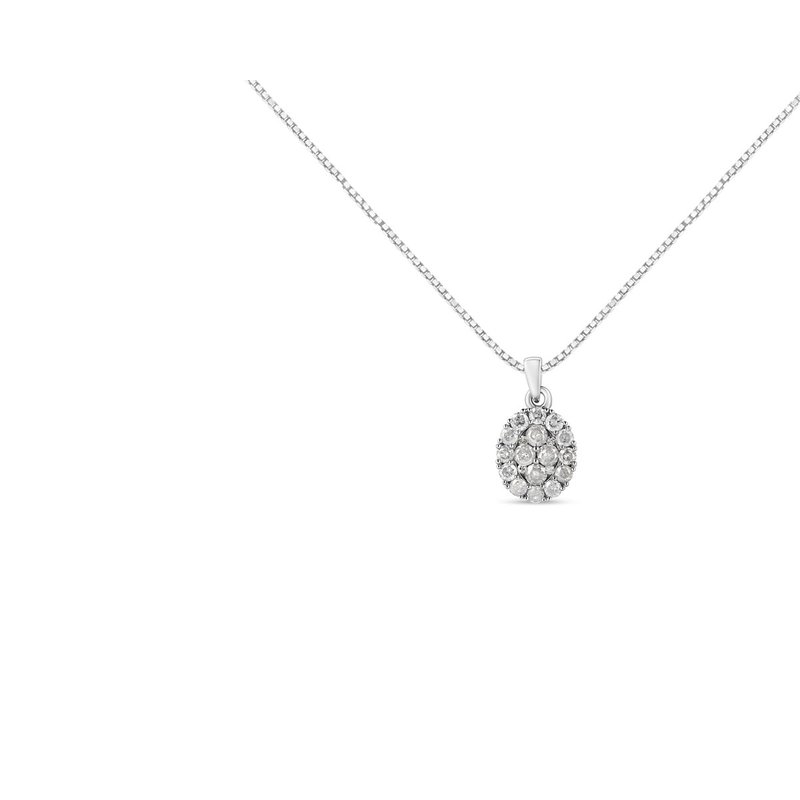 Haus Of Brilliance .925 Sterling Silver 1 1/2 Cttw Diamond Oval Cluster Pendant Necklace In White