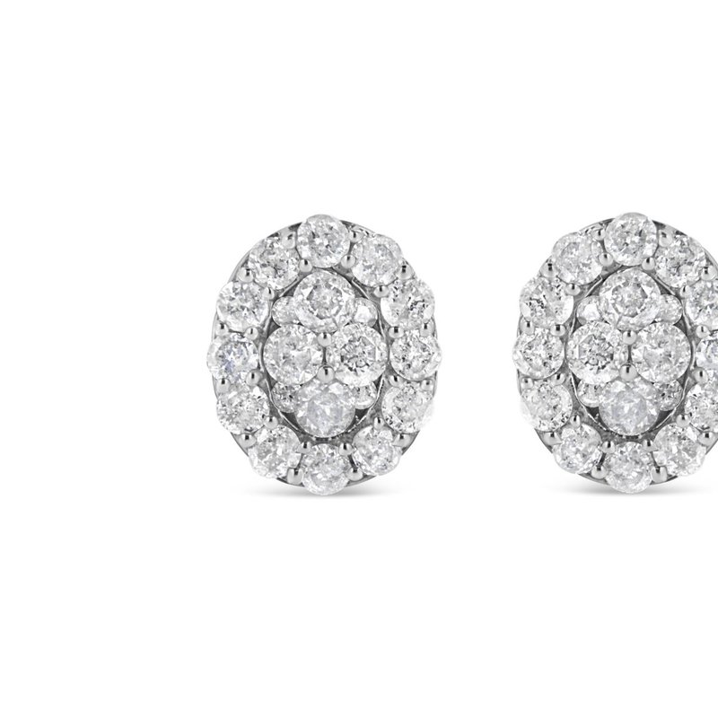 Haus Of Brilliance .925 Sterling Silver 1 1/2 Cttw Round-cut Diamond Oval Shaped Stud Earrings In White