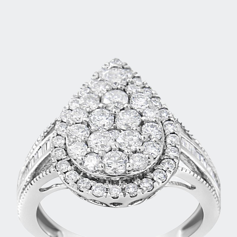 Haus Of Brilliance .925 Sterling Silver 1 1/2 Cttw Round-cut Diamond Pear Shaped Halo Cocktail Ring In White