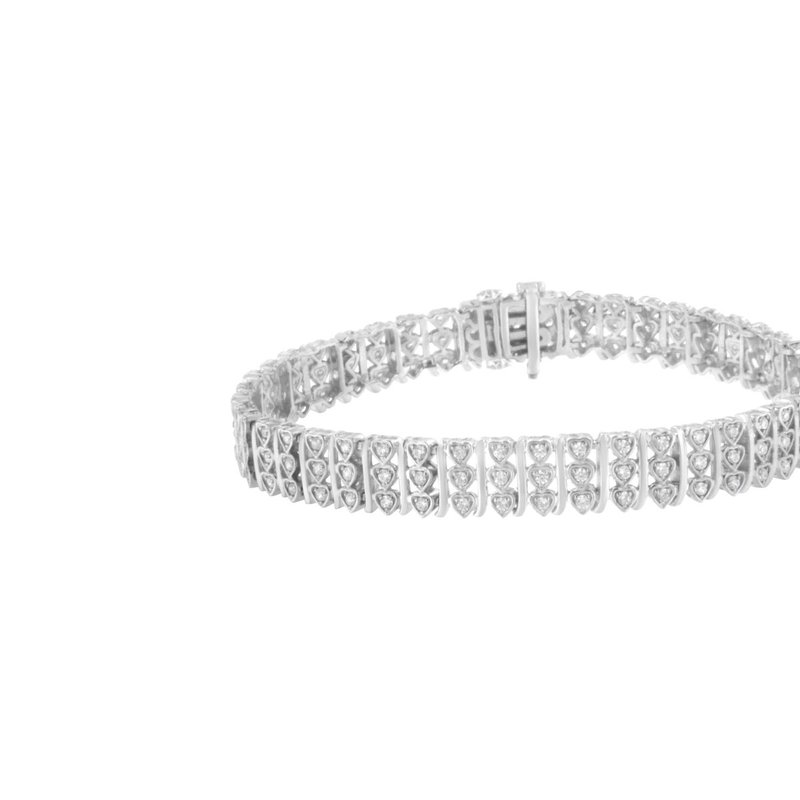 Haus Of Brilliance .925 Sterling Silver 1 1/2 Cttw Round Diamond 3 Row Heart Link Bracelet In Grey