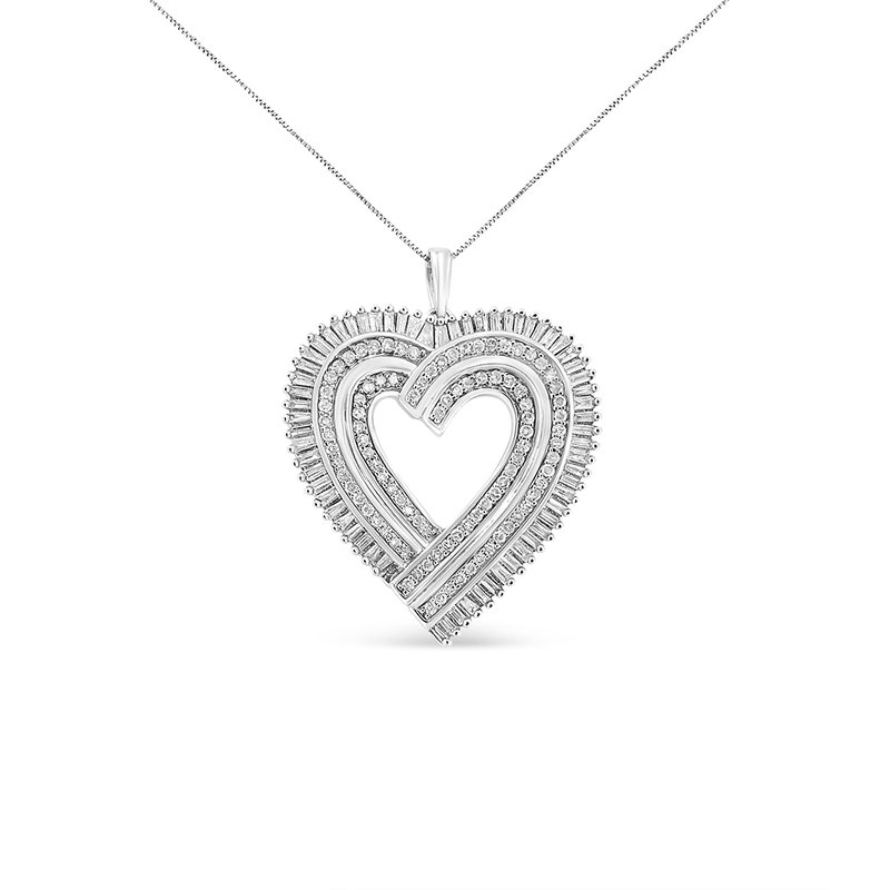 Haus Of Brilliance .925 Sterling Silver 1 1/4 Cttw Round And Baguette-cut Diamond Composite Heart 18" Pendant Necklace In Grey