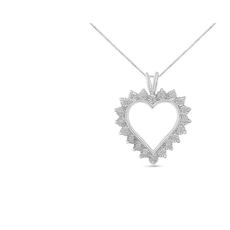 Haus Of Brilliance .925 Sterling Silver 1/10 Cttw 3-prong Diamond Open Heart Pendant Necklace In White