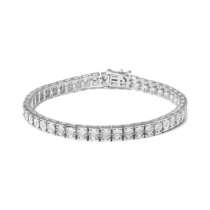 Haus Of Brilliance .925 Sterling Silver 1/10 Cttw Diamond 7.25" Link Bracelet (i-j Color, I2-i3 Clarity) In Grey