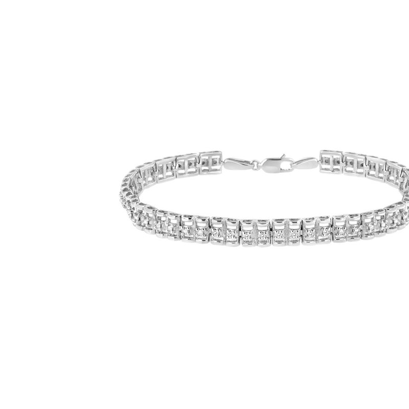 Haus Of Brilliance .925 Sterling Silver 1/10 Cttw Diamond Double-link 7" Rolex Tennis Bracelet In Grey