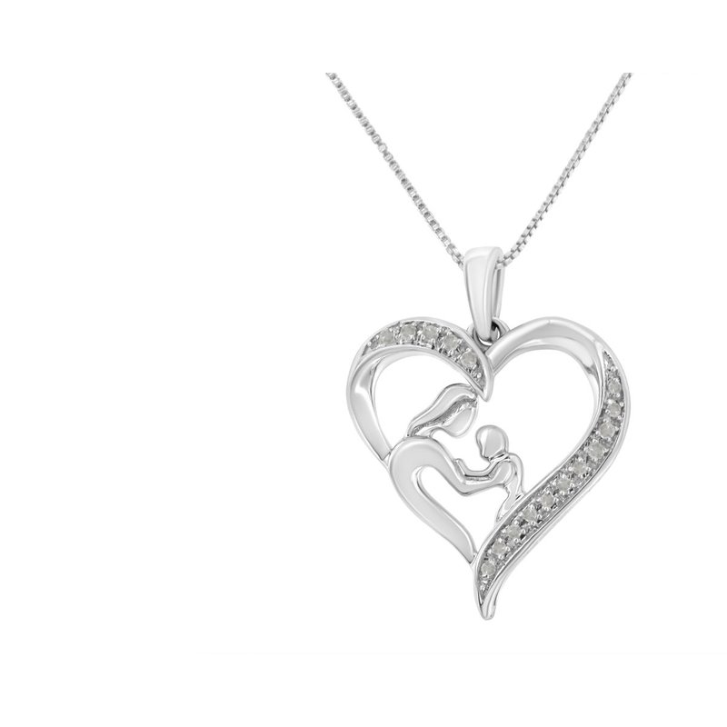 Haus Of Brilliance .925 Sterling Silver 1/10 Cttw Diamond Heart And Mother 18" Pendant Necklace In White