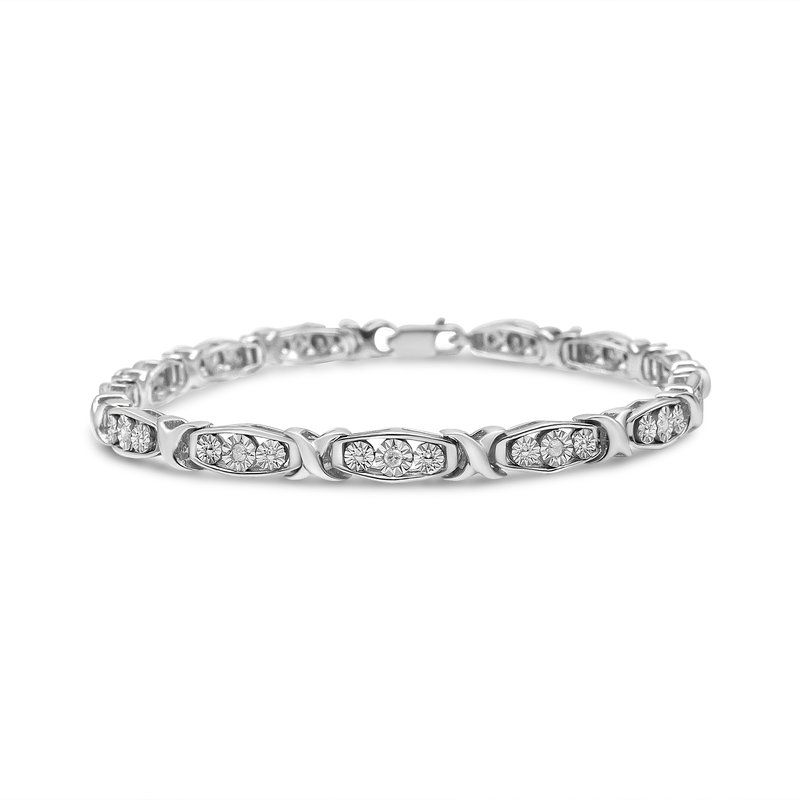 Haus Of Brilliance .925 Sterling Silver 1/10 Cttw Diamond Miracle Set 3 Stone Link Bracelet In Grey