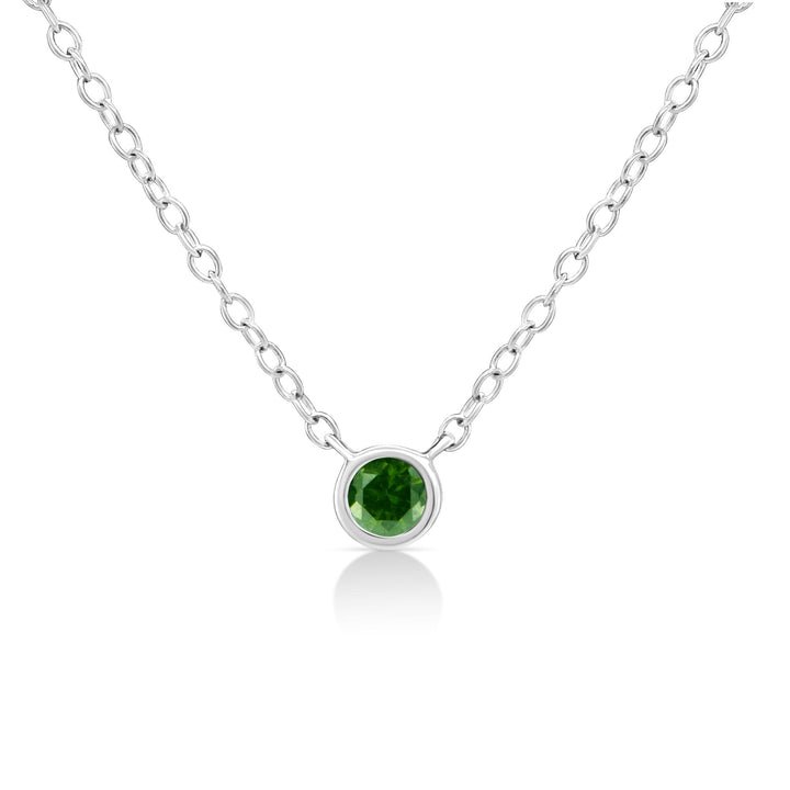 Haus Of Brilliance .925 Sterling Silver 1/10 Cttw Diamond Suspended Bezel-set Solitaire 16"-18" Adjustable Pendant Neck In Green