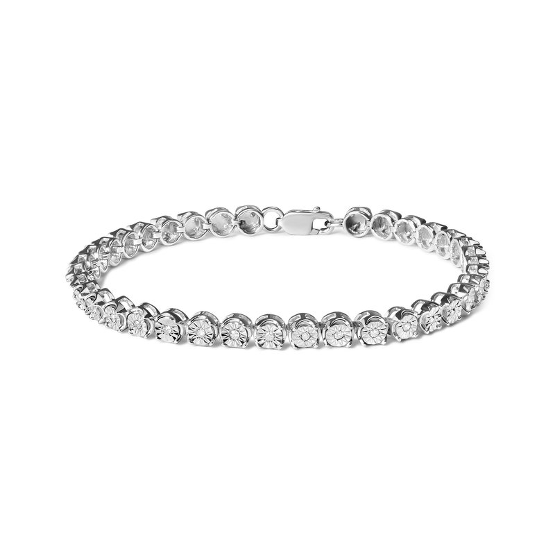 Haus Of Brilliance .925 Sterling Silver 1/10 Cttw Miracle Set Diamond And Bead Link 7.25" Tennis Bracelet (i-j Color, I In Grey