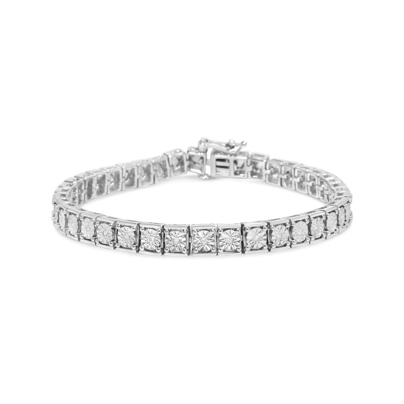 Haus Of Brilliance .925 Sterling Silver 1/10 Cttw Miracle Set Diamond And Beaded Tennis Link Bracelet In Grey