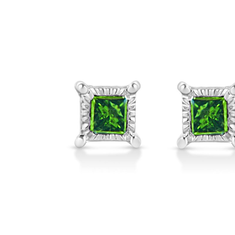 Shop Haus Of Brilliance .925 Sterling Silver 1/10 Cttw Miracle Set Princess-cut Treated Green Diamond Stud Earrings In White