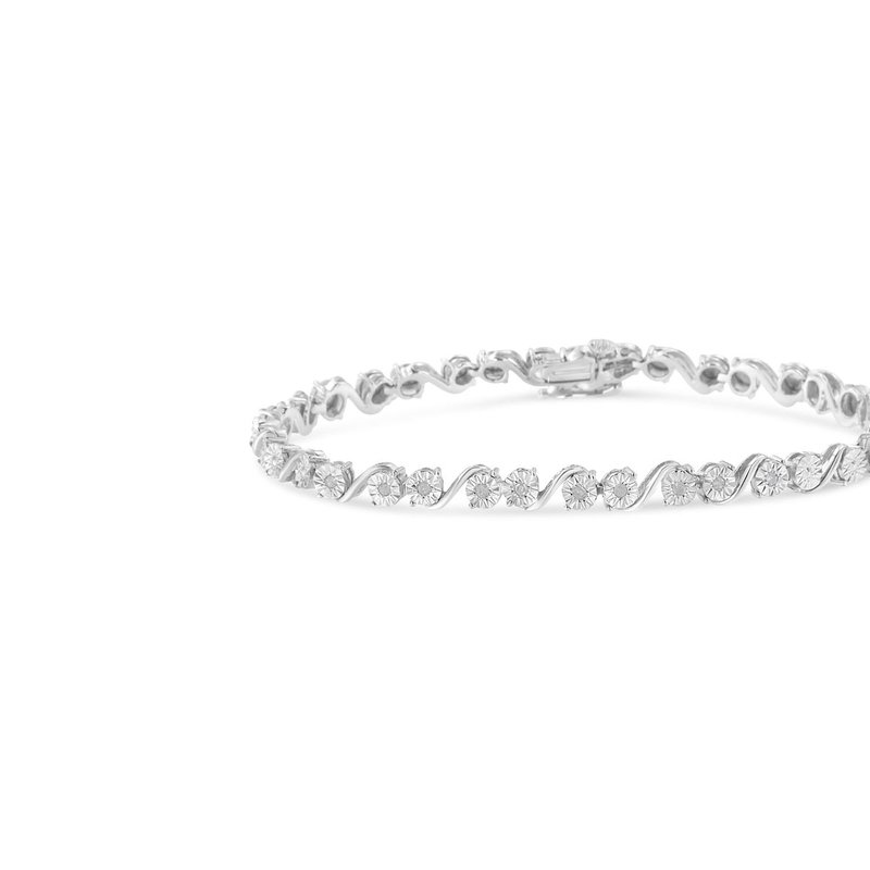 Haus Of Brilliance .925 Sterling Silver 1/10 Cttw Round Diamond "s" Link Miracle Plate Tennis Bracelet In Grey