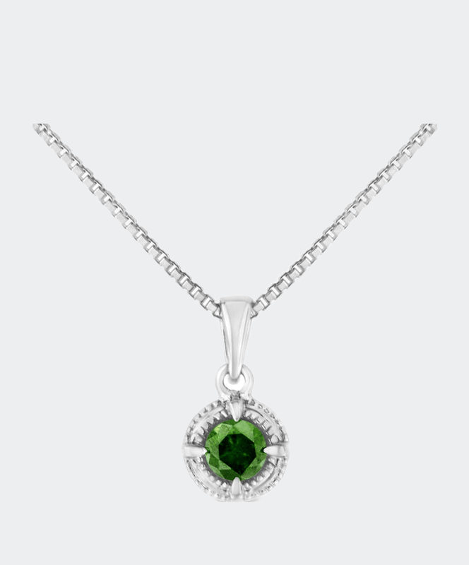 Haus Of Brilliance .925 Sterling Silver 1/10 Cttw Treated Diamond Solitaire 18" Milgrain Pendant Necklace In Green