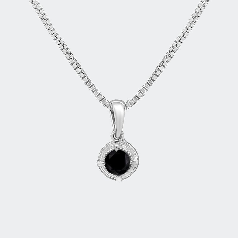 Haus Of Brilliance .925 Sterling Silver 1/10 Cttw Treated Diamond Solitaire 18" Milgrain Pendant Necklace In Black