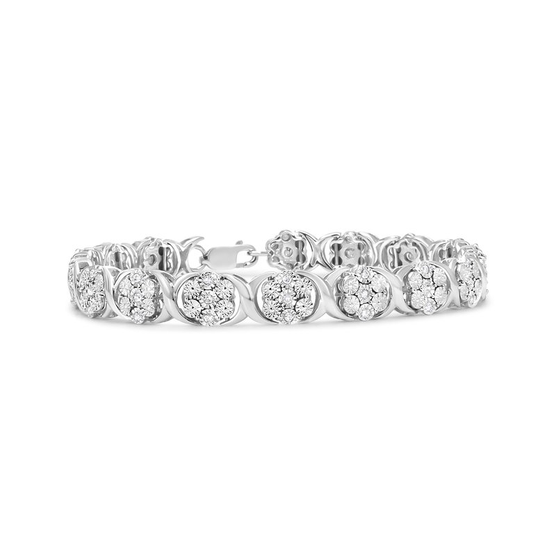 Haus Of Brilliance .925 Sterling Silver 1/2 Cttw Diamond 7 Stone Floral Cluster Link Bracelet In Grey