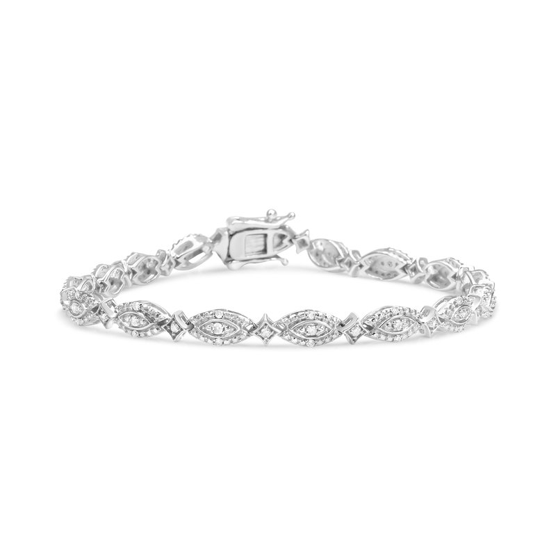 Haus Of Brilliance .925 Sterling Silver 1/2 Cttw Diamond Alternating Marquise And Starburst Shaped Link Bracelet In Grey