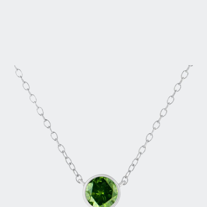 Haus Of Brilliance .925 Sterling Silver 1/2 Cttw Diamond Bezel Solitaire 18" Pendant Necklace In Green