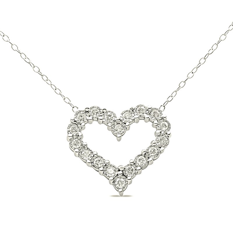 Haus Of Brilliance .925 Sterling Silver 1/2 Cttw Diamond Open Heart 18" Pendant Necklace In White
