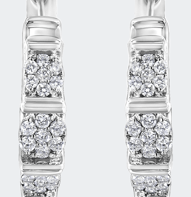 Haus Of Brilliance .925 Sterling Silver 1/2 Cttw Lab Grown Round Diamond Floral Cluster Hoop Earrings In White