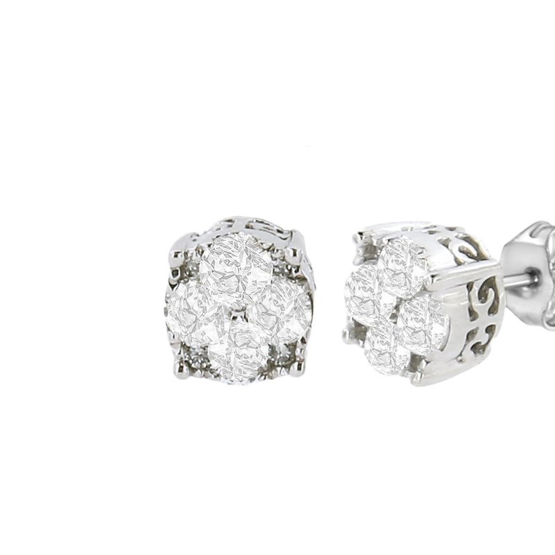 Haus Of Brilliance .925 Sterling Silver 1/2 Cttw Prong Set Round-cut Diamond Cluster Stud Earring In White