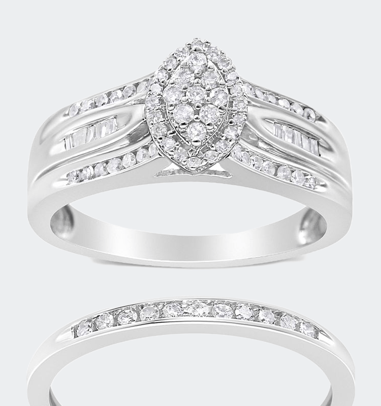 Haus Of Brilliance .925 Sterling Silver 1/2 Cttw Round And Baguette-cut Diamond Engagement Bridal Set In Grey