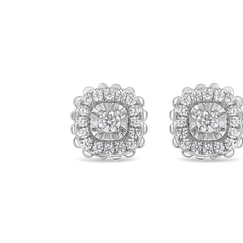 Haus Of Brilliance .925 Sterling Silver 1/2 Cttw Round-cut Diamond Halo Cluster Stud Earring In White