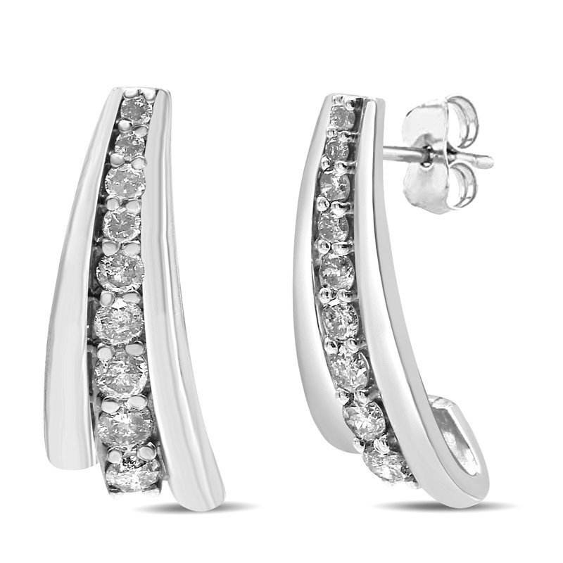 Haus Of Brilliance .925 Sterling Silver 1/2 Cttw Round Diamond Graduated Huggie Earrings In Grey