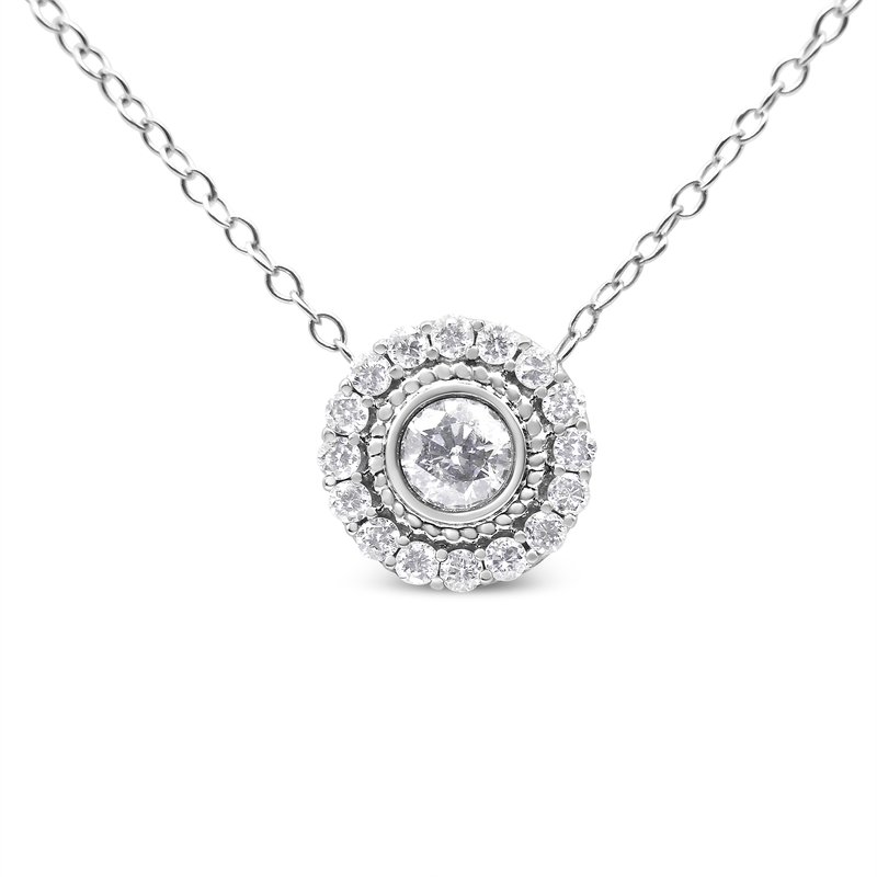 Haus Of Brilliance .925 Sterling Silver 1/2 Cttw Round Diamond Halo Circle Pendant 18" Necklace In White