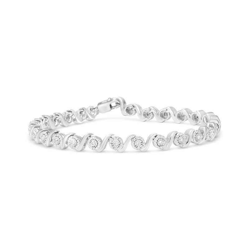 Haus Of Brilliance .925 Sterling Silver 1/2 Cttw Round Diamond Halo S-link Bracelet In Grey