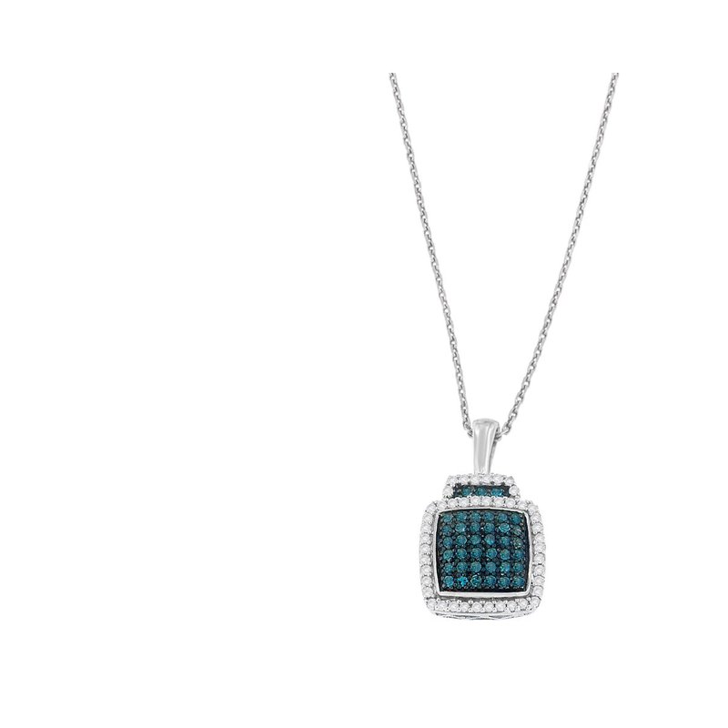 Haus Of Brilliance .925 Sterling Silver 1/2 Cttw Treated Blue Diamond Block Pendant Necklace In White
