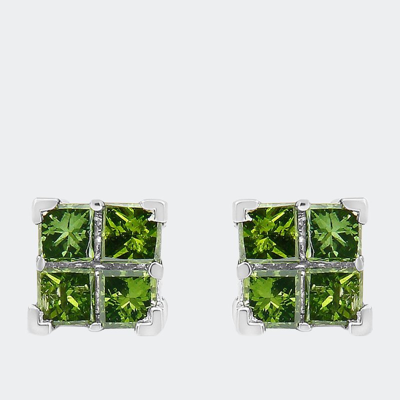 Haus Of Brilliance .925 Sterling Silver 1/2 Cttw Treated Green Princess-cut Diamond 4 Stone Composite Quad Stud Earring
