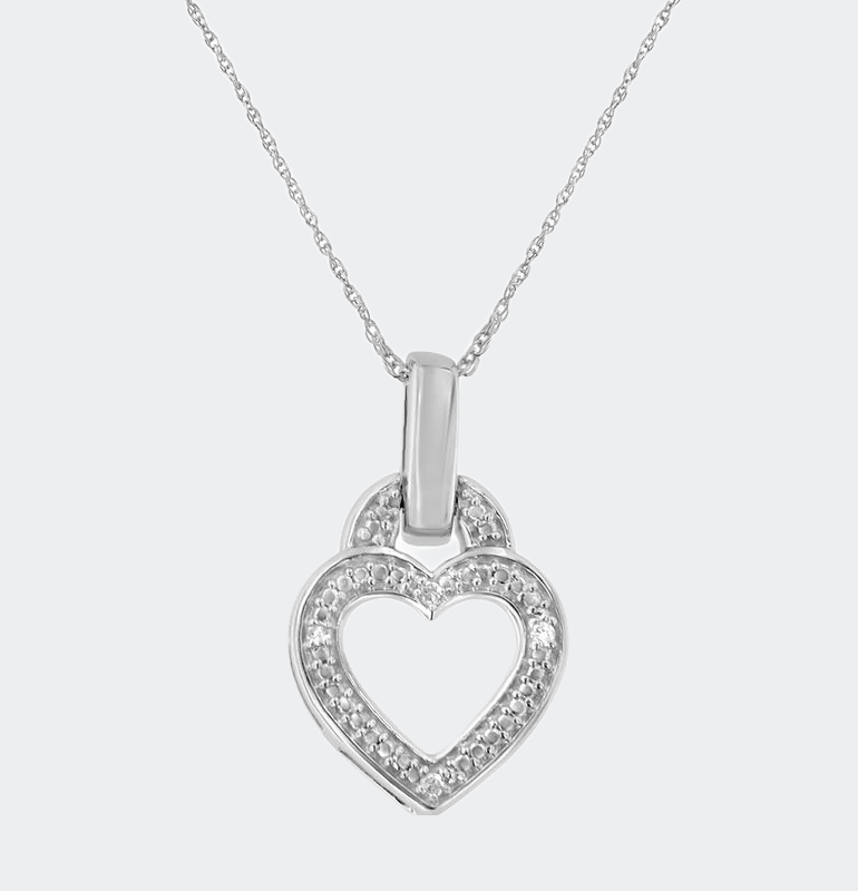 Haus Of Brilliance .925 Sterling Silver 1/20 Cttw Round Cut Diamond Heart Pendant Necklace In Grey