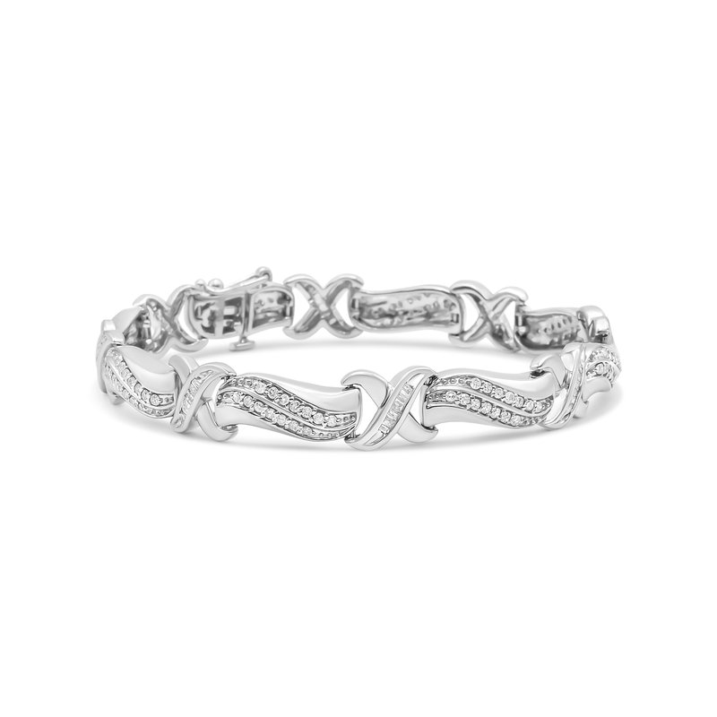 Haus Of Brilliance .925 Sterling Silver 1 3/4 Cttw Diamond Wave And X Link Tennis Bracelet (i-j Color, I3 Clarity) In Grey