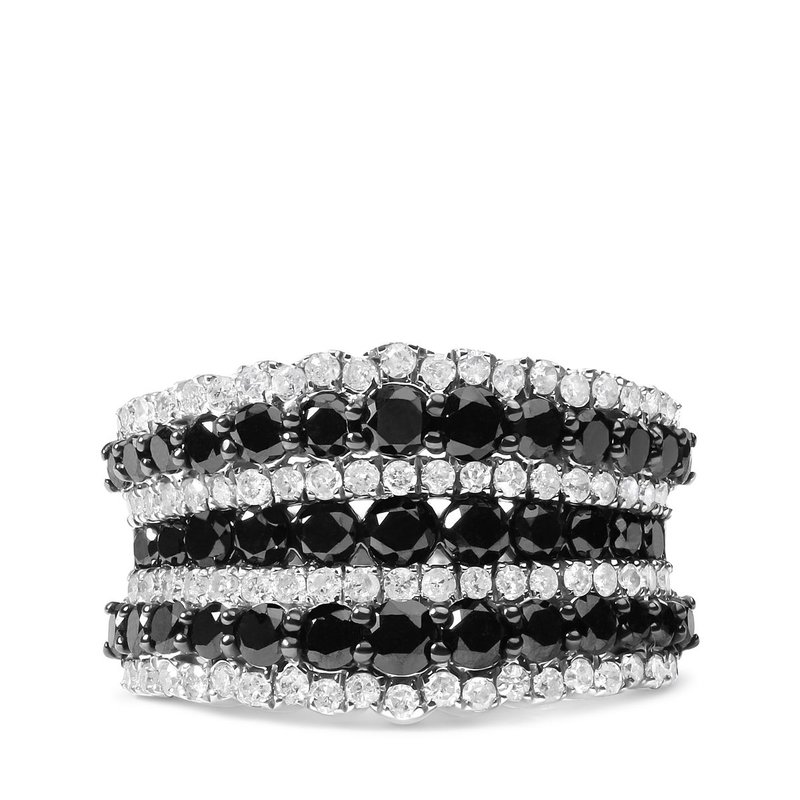 Haus Of Brilliance .925 Sterling Silver 1 3/4 Cttw Treated Black And White Alternating Diamond Multi Row Band Ring In Grey